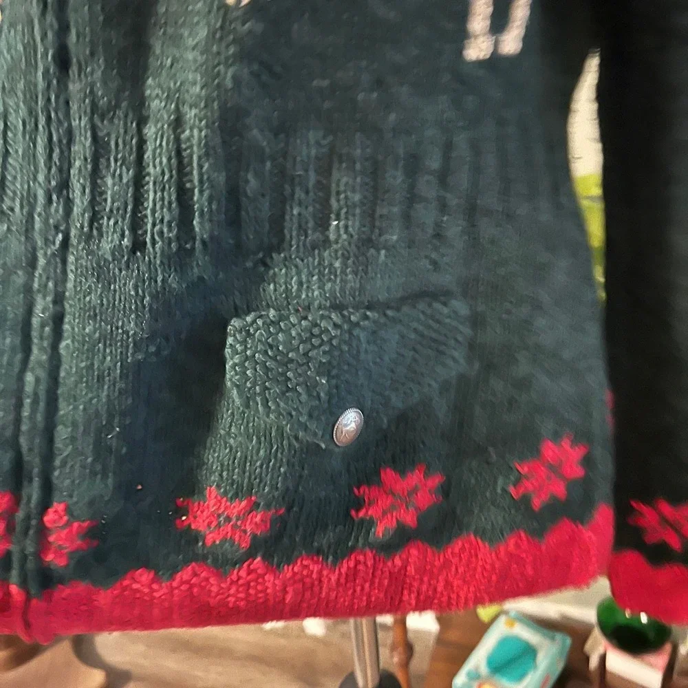 Lauren Ralph Lauren Hand Knit Reindeer Fair Isle Sweater Zip Cardigan Large - Picture 4 of 8